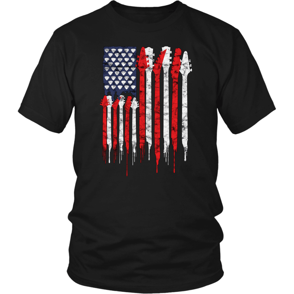 T-shirt District Unisex Shirt / Black / M Bleeding Guitar American Flag Breakthrough-Guitar-Gifts
