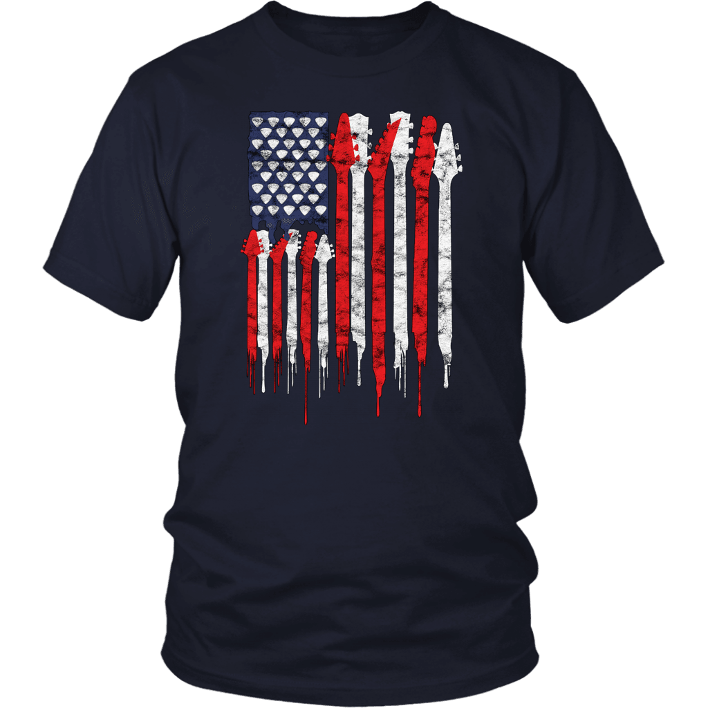 T-shirt District Unisex Shirt / Navy / S Bleeding Guitar American Flag Breakthrough-Guitar-Gifts