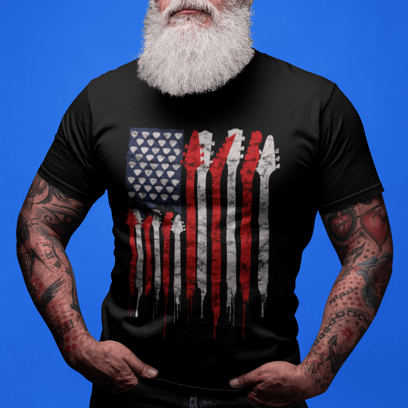 T-shirt Bleeding Guitar American Flag Breakthrough-Guitar-Gifts