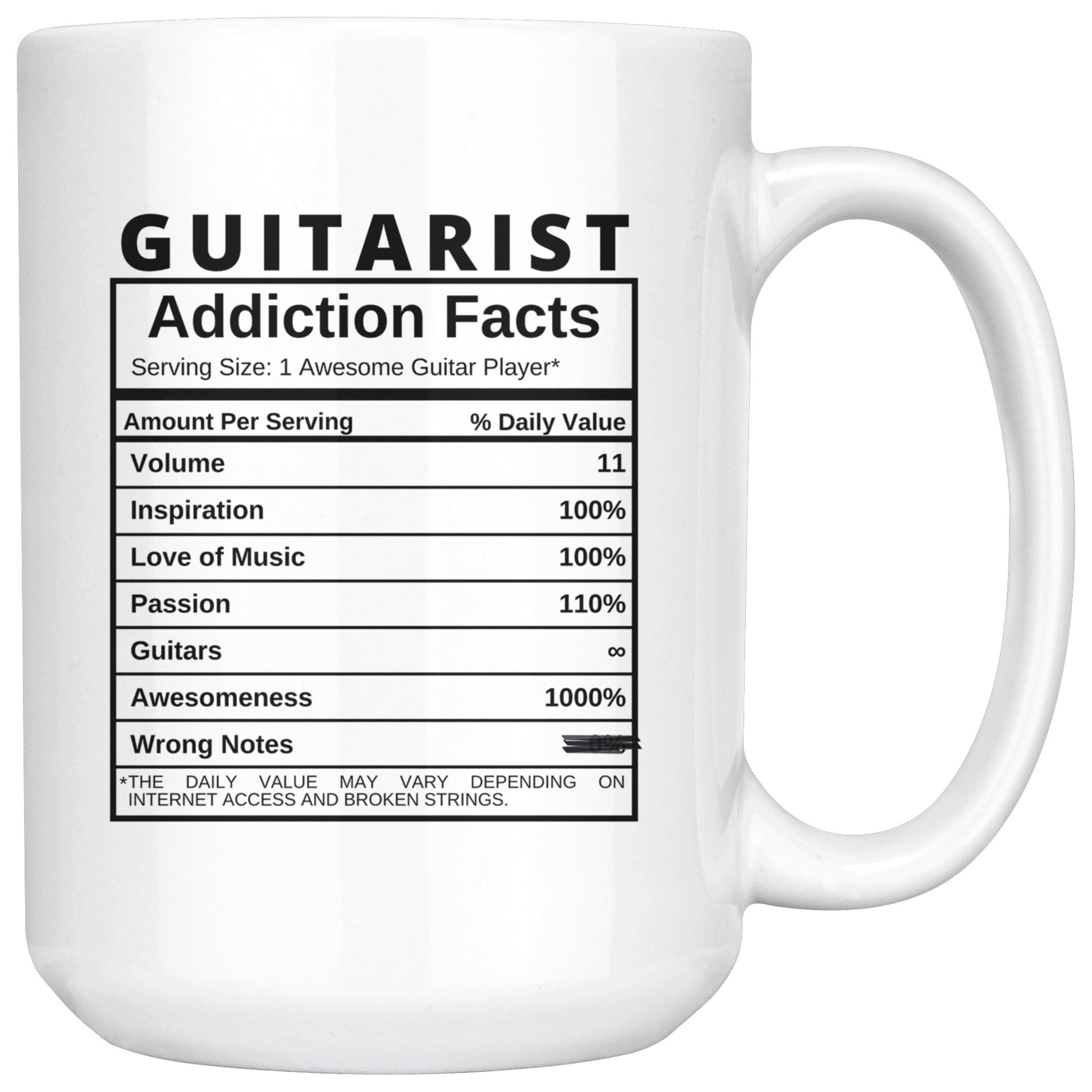 Drinkware 15oz Mug Guitarist Nutritional Facts - Coffee Mug Breakthrough-Guitar-Gifts
